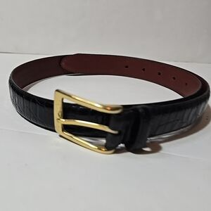 Men's Black Italian Calfskin Faux Croc Print Belt with Gold Buckle Size 34